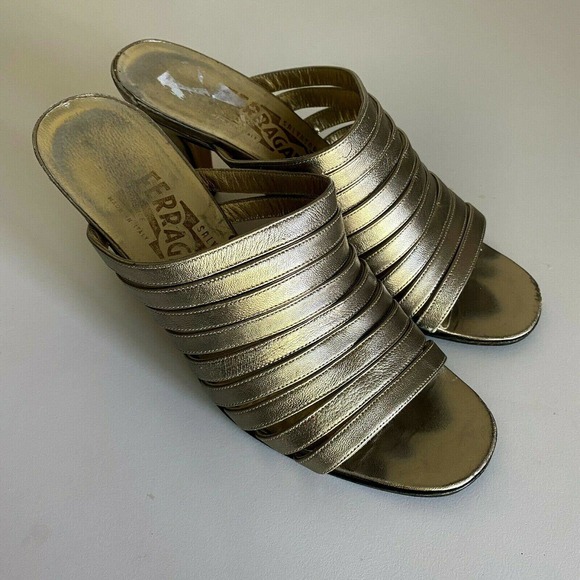 Salvatore Ferragamo Metallic Gold Heels - Picture 2 of 7